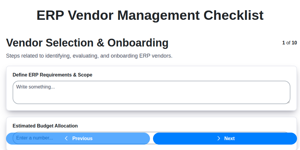 erp vendor management checklist screenshot