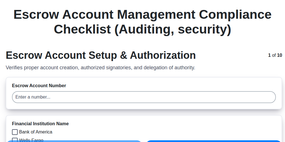 escrow account management compliance checklist auditing security screenshot