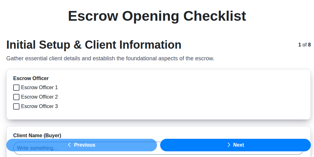 escrow opening checklist screenshot