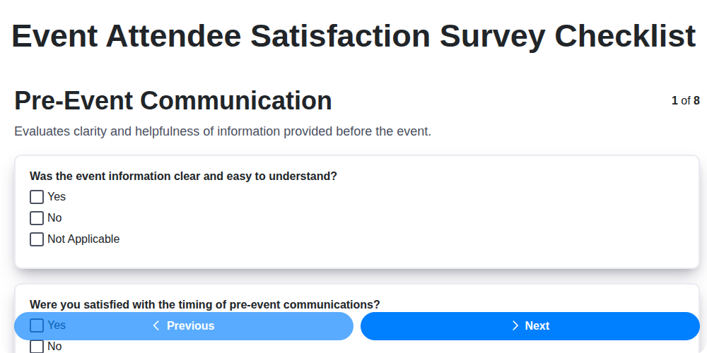 event attendee satisfaction survey checklist screenshot