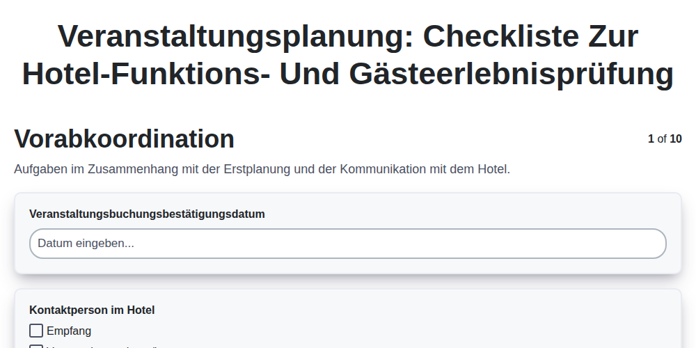 Veranstaltungsplanung: Checkliste zur Hotel-Funktions- und Gästeerlebnisprüfung