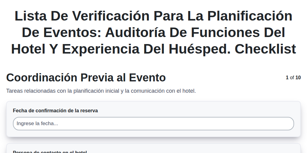 Lista de verificación para la planificación de eventos: Auditoría de funciones del hotel y experiencia del huésped.