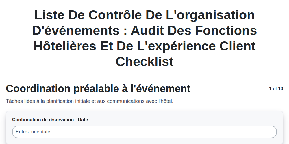 Liste de contrôle de l'organisation d'événements : Audit des fonctions hôtelières et de l'expérience client
