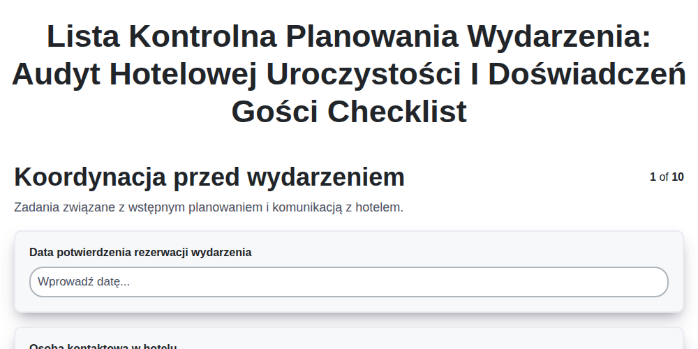 Lista kontrolna planowania wydarzenia: Audyt hotelowej uroczystości i doświadczeń gości