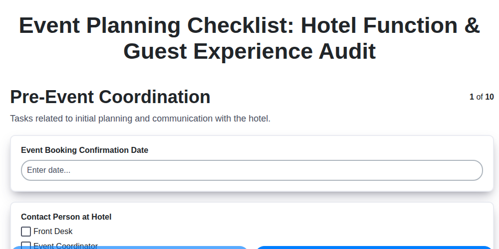 event planning checklist hotel function guest experience audit screenshot