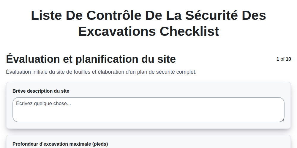 Liste de contrôle de la sécurité des excavations screenshot