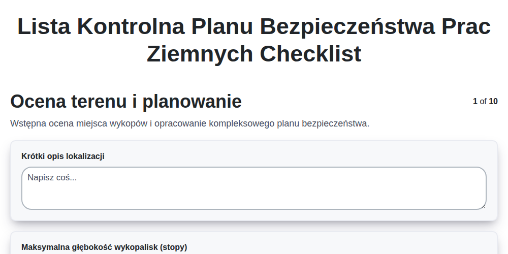 Lista kontrolna planu bezpieczeństwa prac ziemnych screenshot