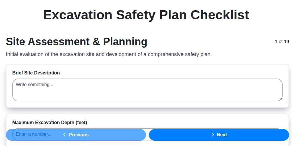 excavation safety plan checklist screenshot