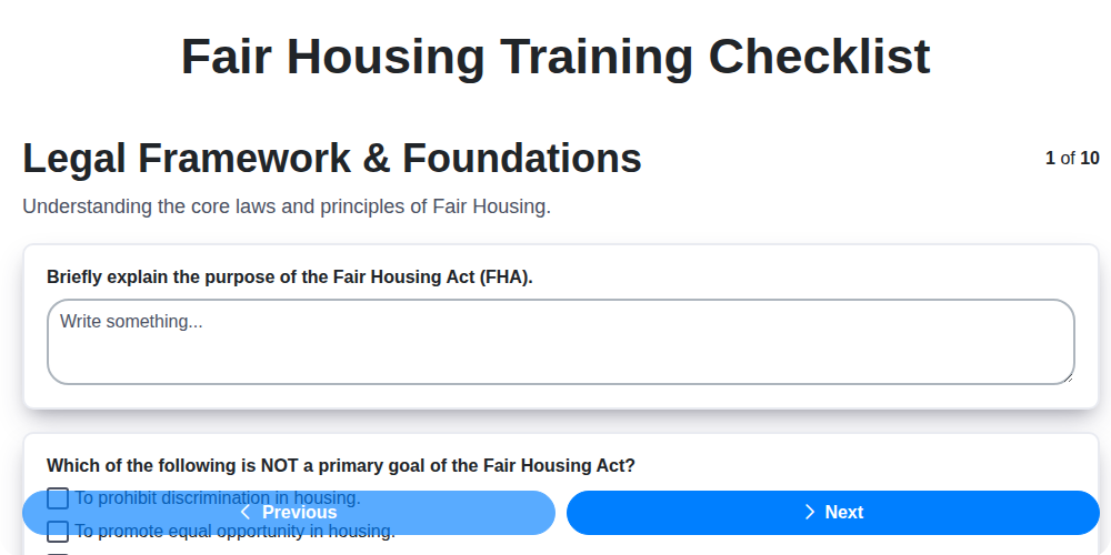 fair housing training checklist screenshot