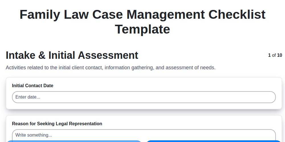 family law case management checklist template screenshot