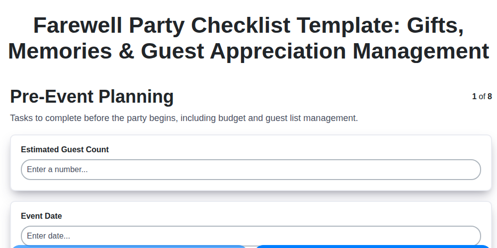 farewell party checklist template gifts memories guest appreciation management screenshot