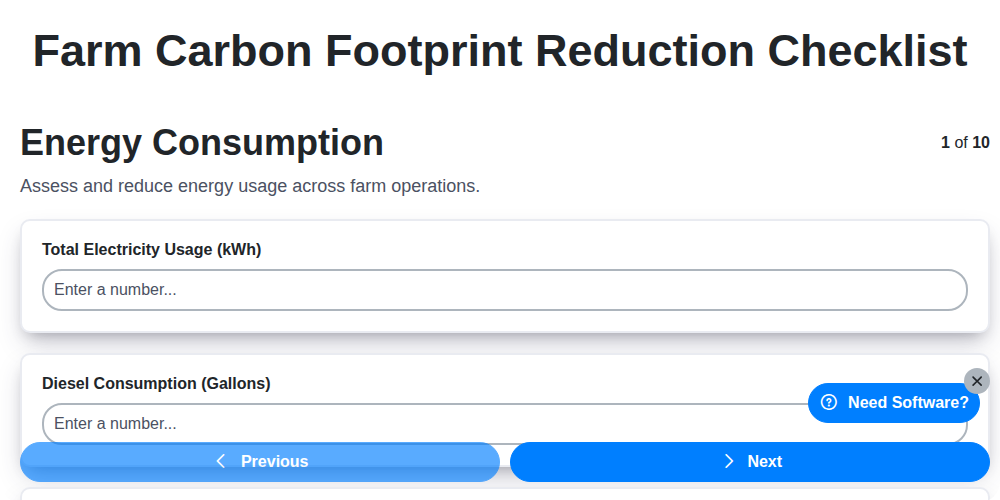 farm carbon footprint reduction checklist screenshot