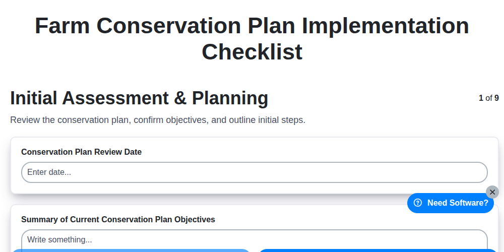 farm conservation plan implementation checklist screenshot