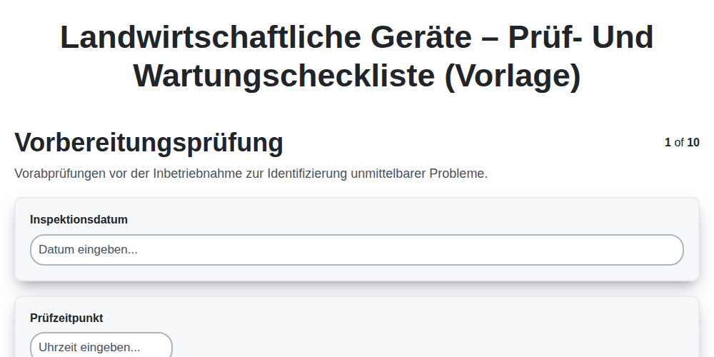 Landwirtschaftliche Geräte – Prüf- und Wartungscheckliste (Vorlage) screenshot