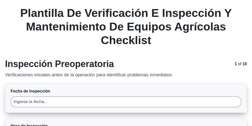 Plantilla de verificación e inspección y mantenimiento de equipos agrícolas screenshot