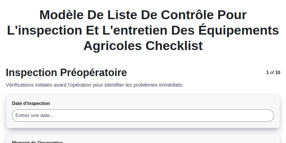 Modèle de liste de contrôle pour l'inspection et l'entretien des équipements agricoles screenshot