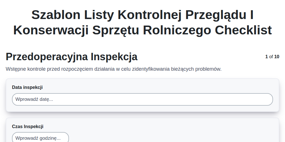 Szablon listy kontrolnej przeglądu i konserwacji sprzętu rolniczego screenshot