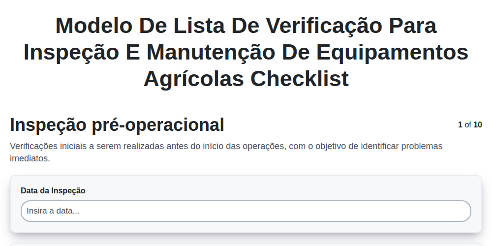 Modelo de lista de verificação para inspeção e manutenção de equipamentos agrícolas screenshot
