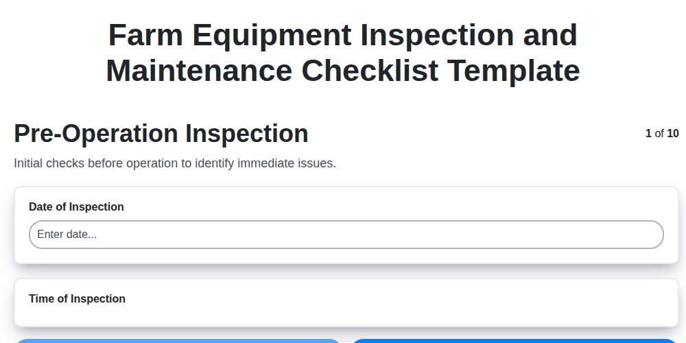 farm equipment inspection and maintenance checklist template screenshot