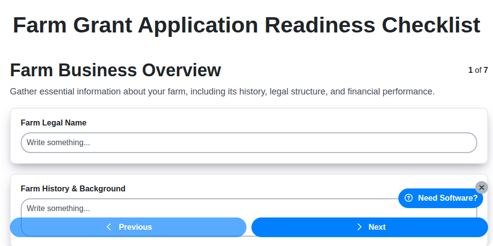 farm grant application readiness checklist screenshot