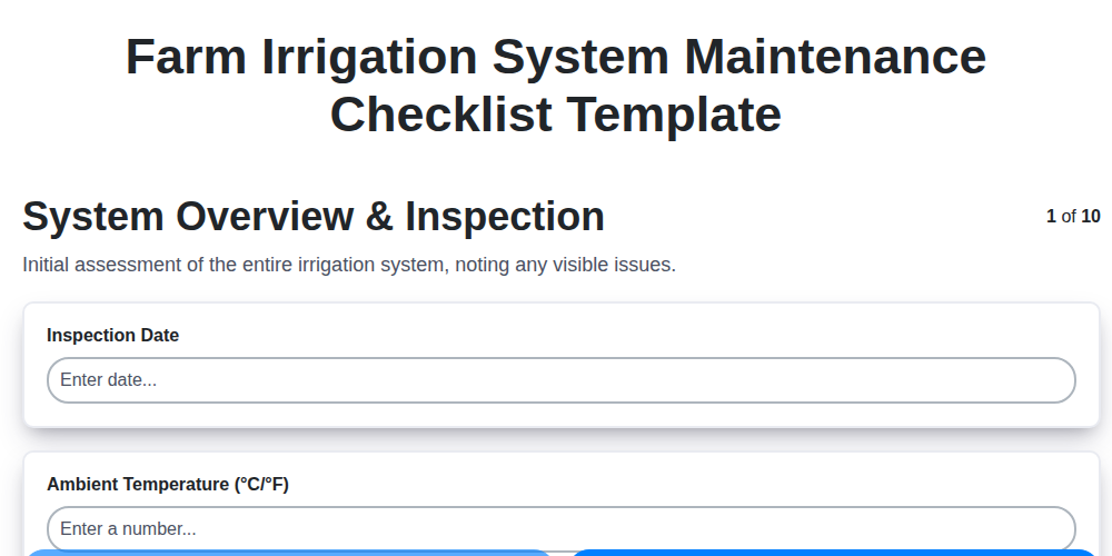 farm irrigation system maintenance checklist template screenshot