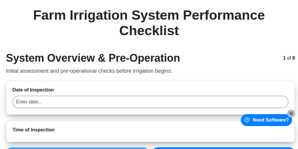 farm irrigation system performance checklist screenshot