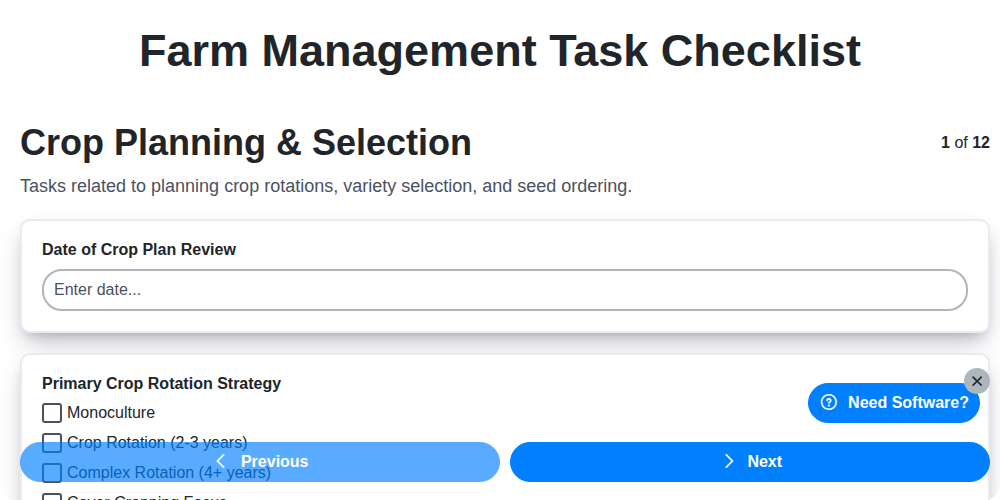 farm management task checklist screenshot