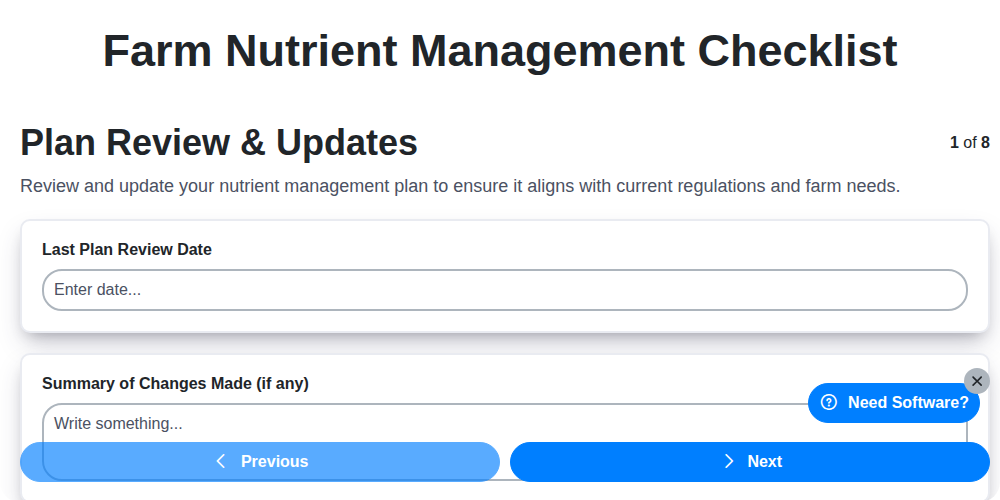 farm nutrient management checklist screenshot