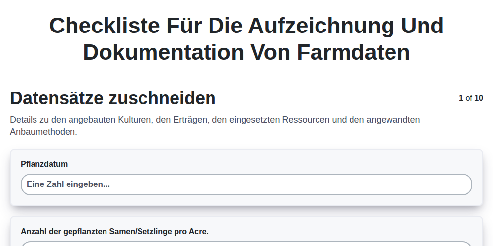 Checkliste für die Aufzeichnung und Dokumentation von Farmdaten screenshot