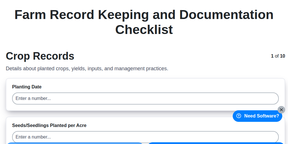 farm record keeping and documentation checklist screenshot