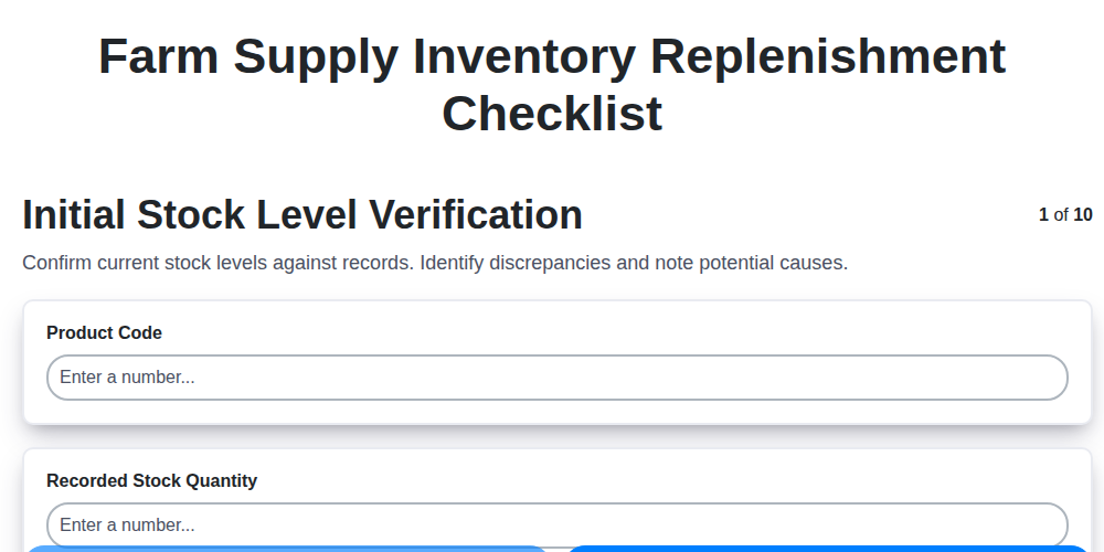 farm supply inventory replenishment checklist screenshot