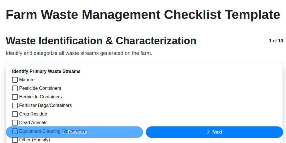 farm waste management checklist template screenshot