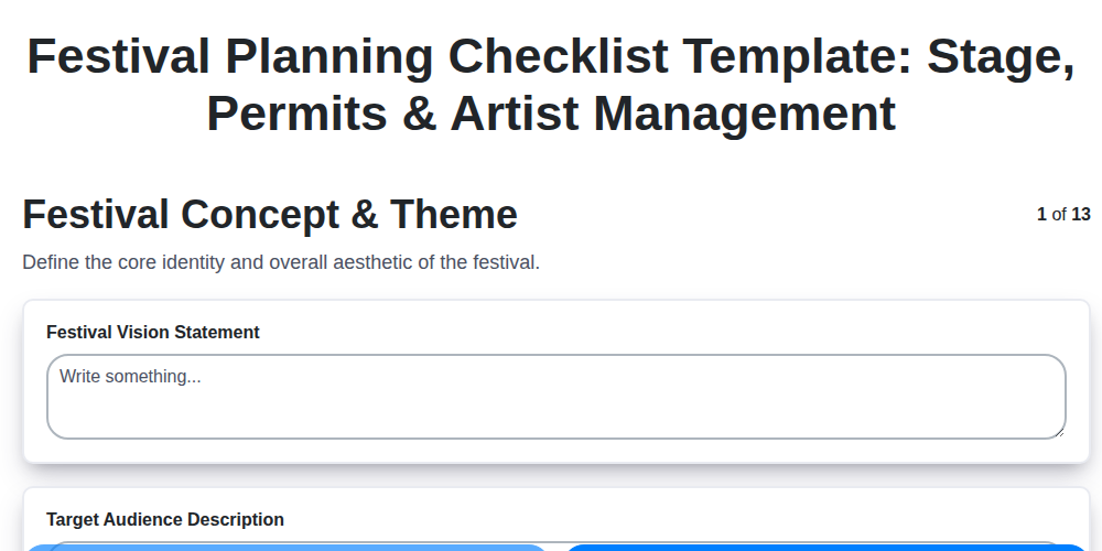 festival planning checklist template stage permits artist management screenshot
