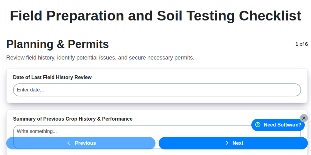 field preparation and soil testing checklist screenshot