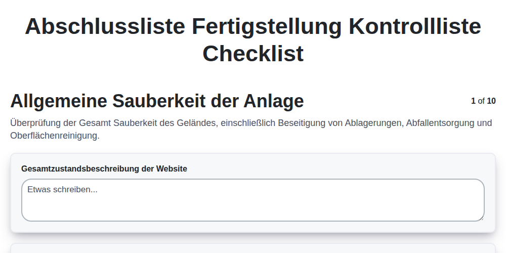 Abschlussliste Fertigstellung Kontrollliste
