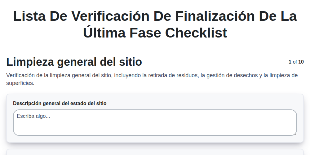 Lista de verificación de finalización de la última fase