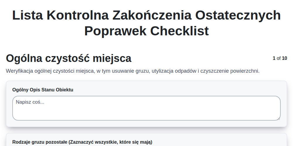 Lista kontrolna zakończenia ostatecznych poprawek