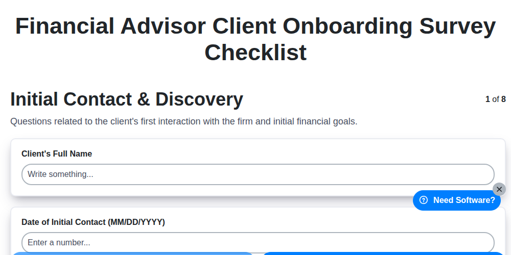 financial advisor client onboarding survey checklist screenshot