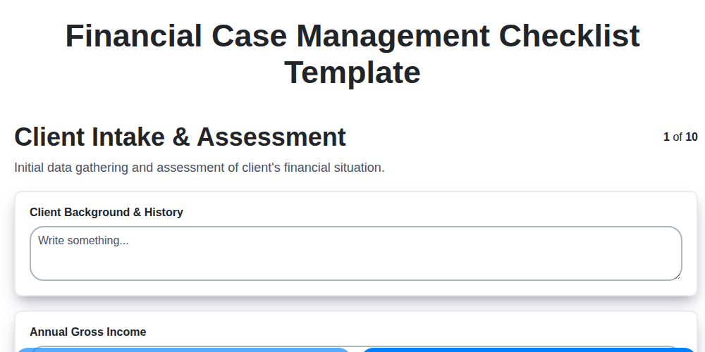 financial case management checklist template screenshot