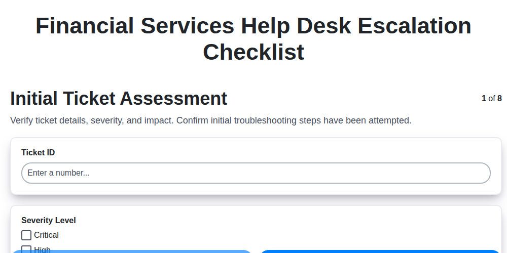 financial services help desk escalation checklist screenshot