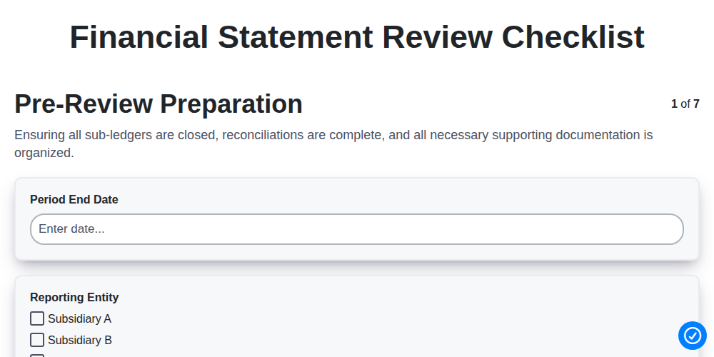 financial statement review checklist screenshot