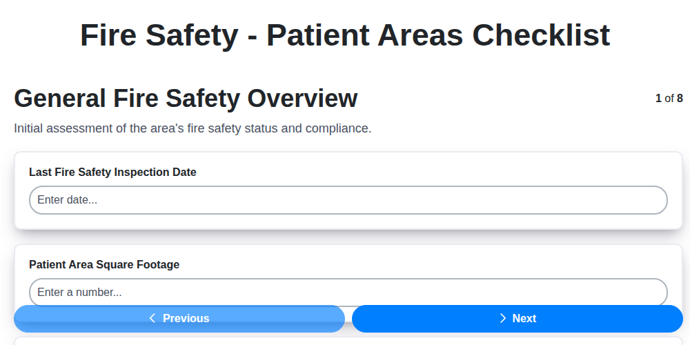 fire safety patient areas checklist screenshot