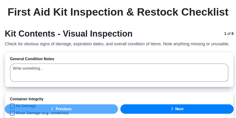 first aid kit inspection restock screenshot