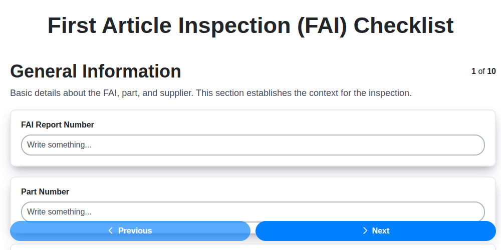 first article inspection fai checklist screenshot