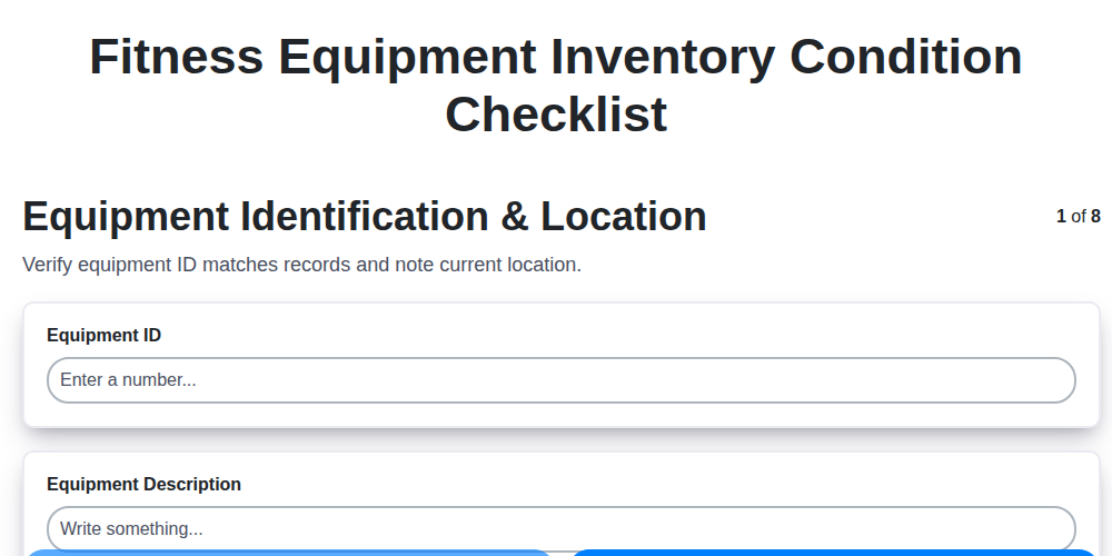 fitness equipment inventory condition checklist screenshot
