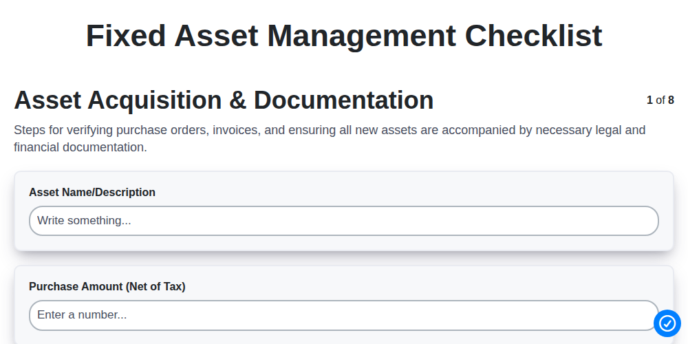 fixed asset management checklist screenshot