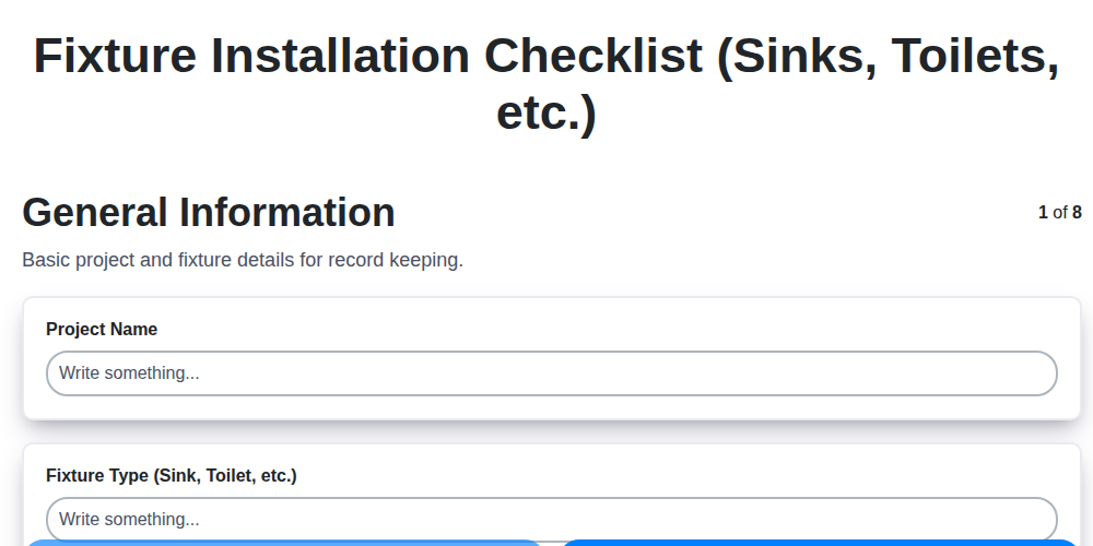 fixture installation checklist sinks toilets etc screenshot