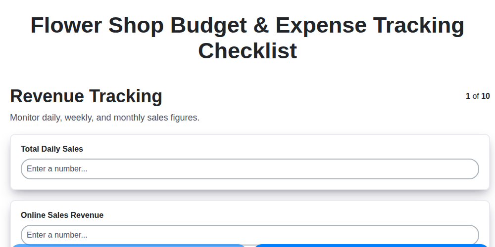 flower shop budget expense tracking checklist screenshot