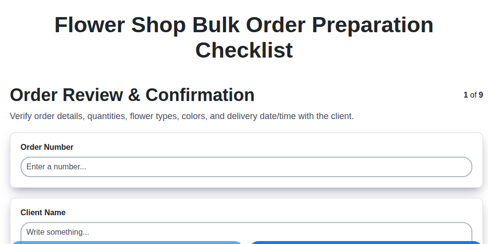 flower shop bulk order preparation checklist screenshot
