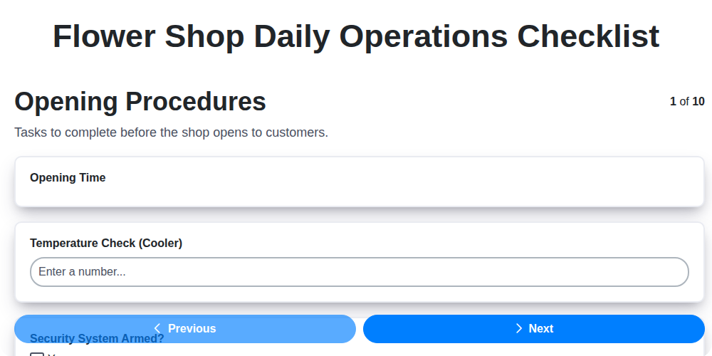 flower shop daily operations checklist screenshot